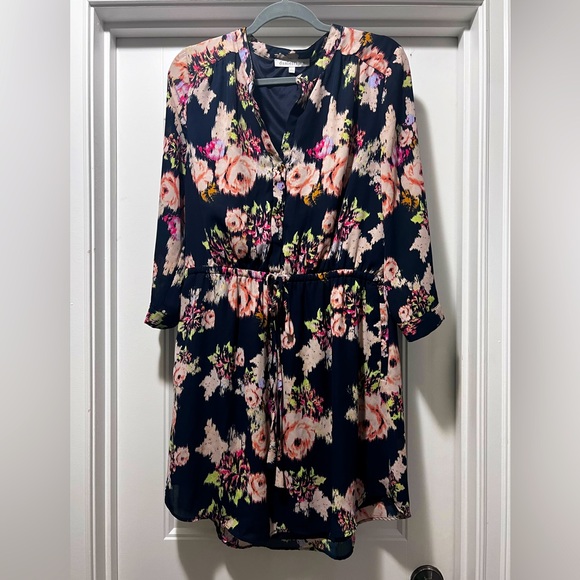 Daniel Rainn Dresses & Skirts - Daniel Rainn Shirt Dress Size Large Navy blue pink floral long sleeve
